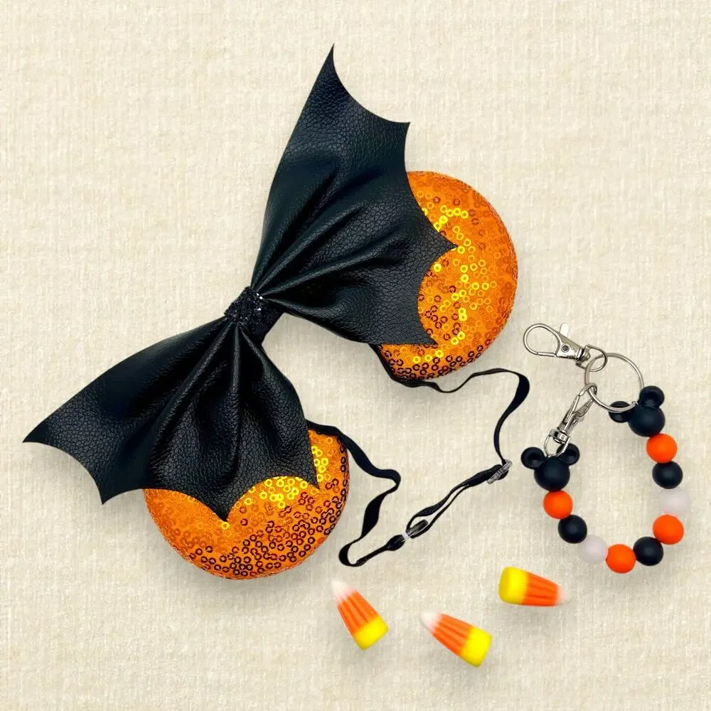 Elastic Orange Bat Wing Minnie Ears | Disney-Inspired Halloween Mouse Ears